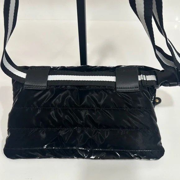 Sondra Roberts Squared Black Quilted Puffer Crossbody Bag w/Striped Strap NWOT - Picture 6 of 11